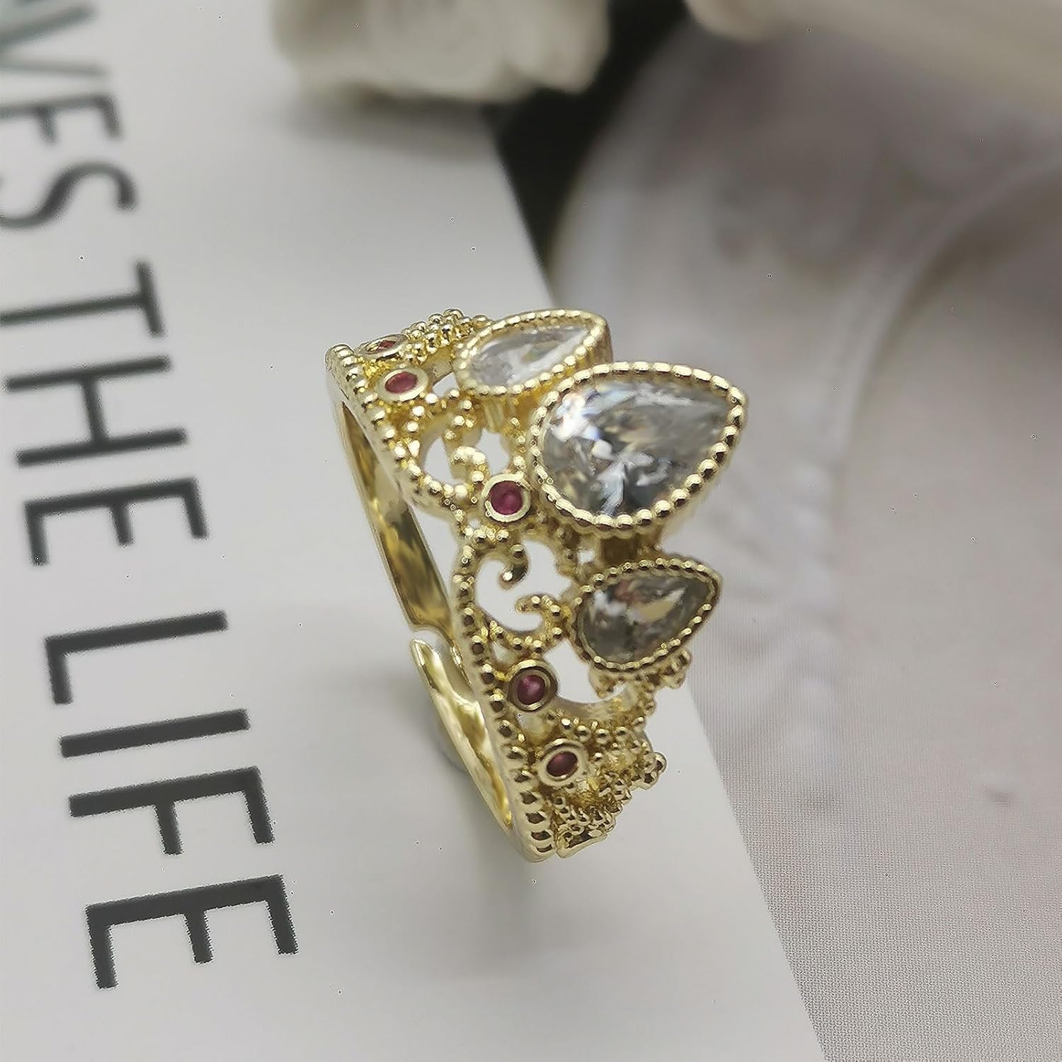 Crown Ring Fairy Tale Royal Jewelry for Birthdays, Halloween Costumes Dress-Up Gift for Princess Fans and Party Accessories - Image 3