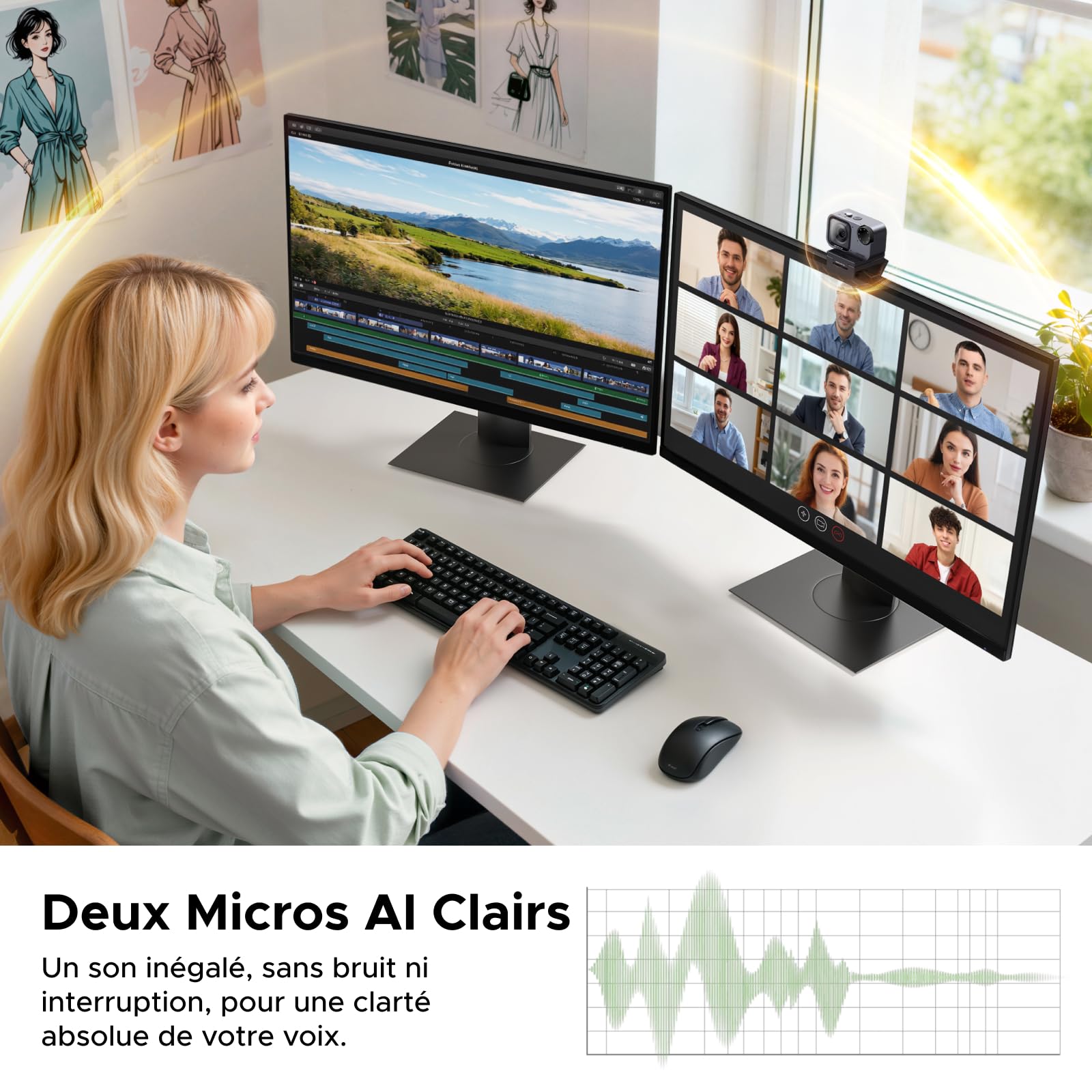 UGREEN FineCam Pro 4K Webcam 30FPS PC Capteur 1/2" AI Contrôle Gestuel | 7 Filtres 2 Micros AI Antibruit Correction Lumière PDAF Autofocus pour Windows MacOS Linux Streaming Teams Youtube Skype