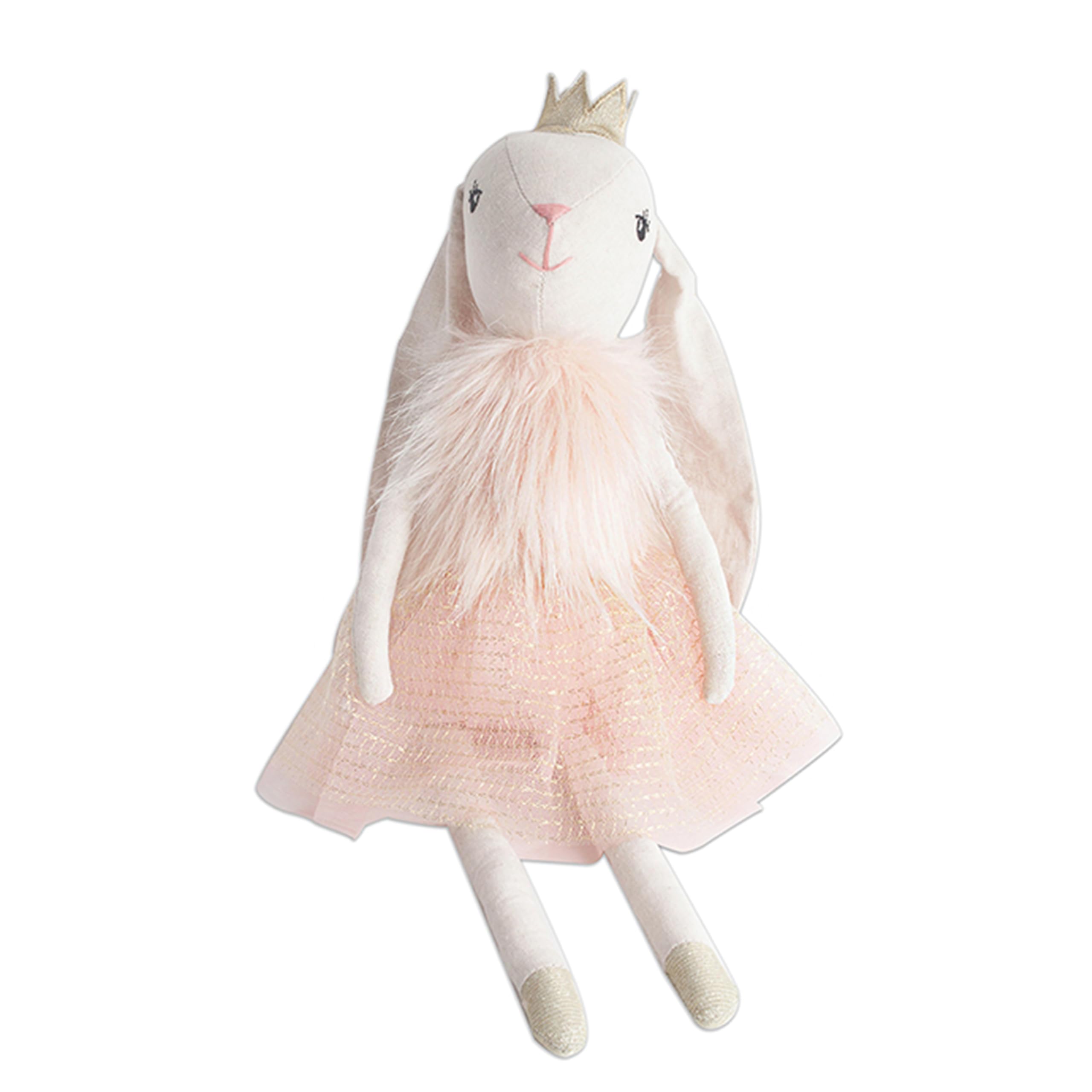 MON AMI Princess Bunny Animal Doll 18"/45.7 cm | Soft Stuffed Plushie in Pink Faux Fur Dress with Crown | Elegant Gift for Playtime, Nursery & All Ages