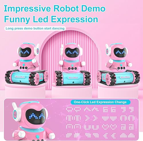 Miniatura 3 de ALLCELE Robot de juguete LED RC para niñas con Walkie Talkie, programación, música, demostración y función LED, juguete robot de control remoto,