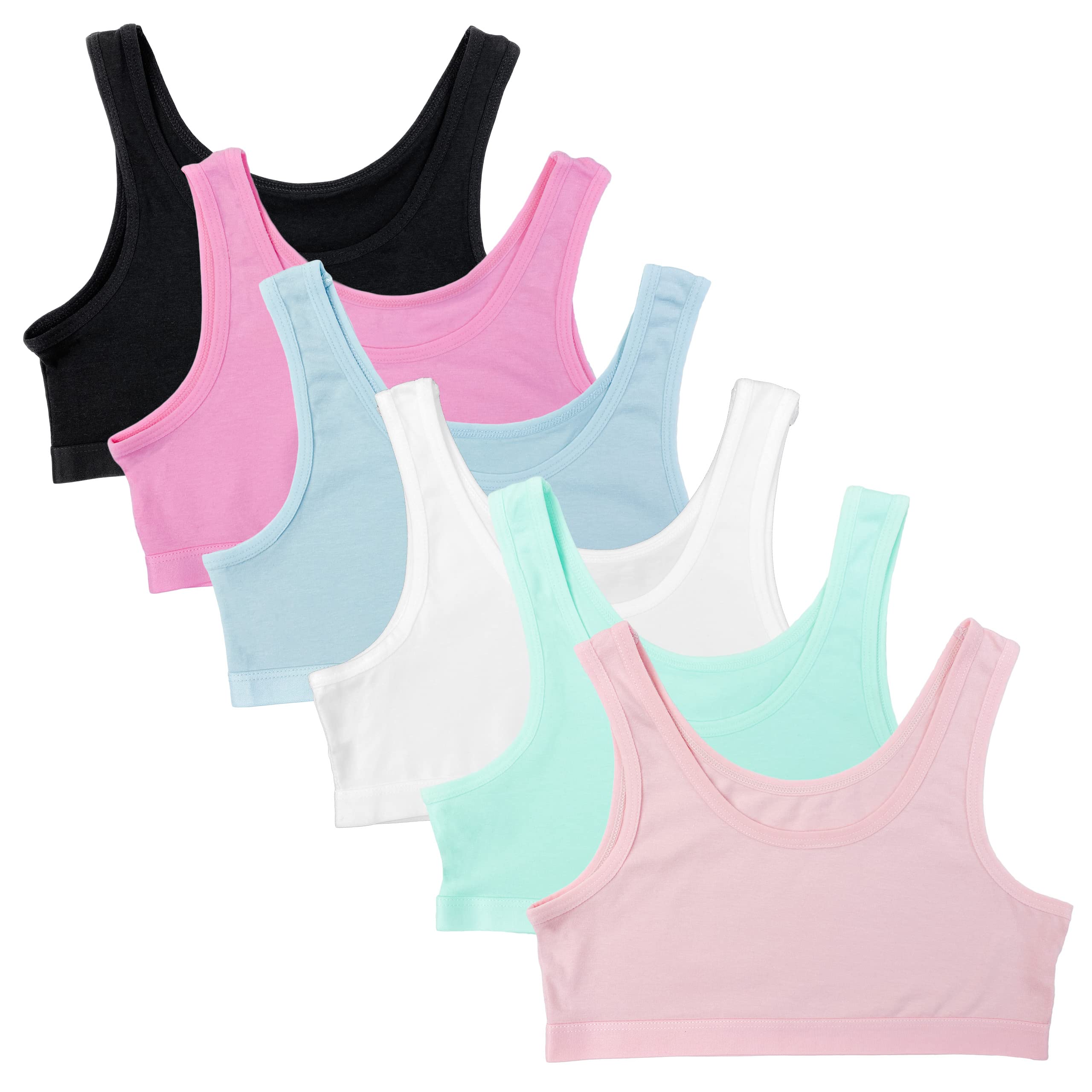 ChannoBasic Cotton Bra for Girls Pack-6 Without Wires and with Removable Pads - Age 12, 13, 14 Years