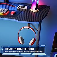 Vista 5 de PayLessHere Mesa de juego de 39 pulgadas Azul Escritorio para computadora en forma de Z con marco de acero, gancho para auriculares, pies