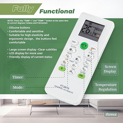 Miniatura 3 de Mando a distancia universal de CA - Controlador de aire acondicionado LCD 6000 en 1 para múltiples marcas, incluyendo Mitsubishi, Toshiba, Hitachi,
