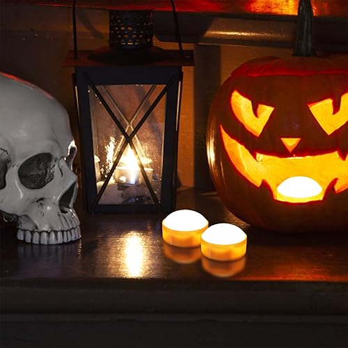 Miniatura 3 de Paquete de 6 luces de calabaza de Halloween con control remoto y temporizador, luz LED parpadeante brillante que funciona con pilas, juego de velas