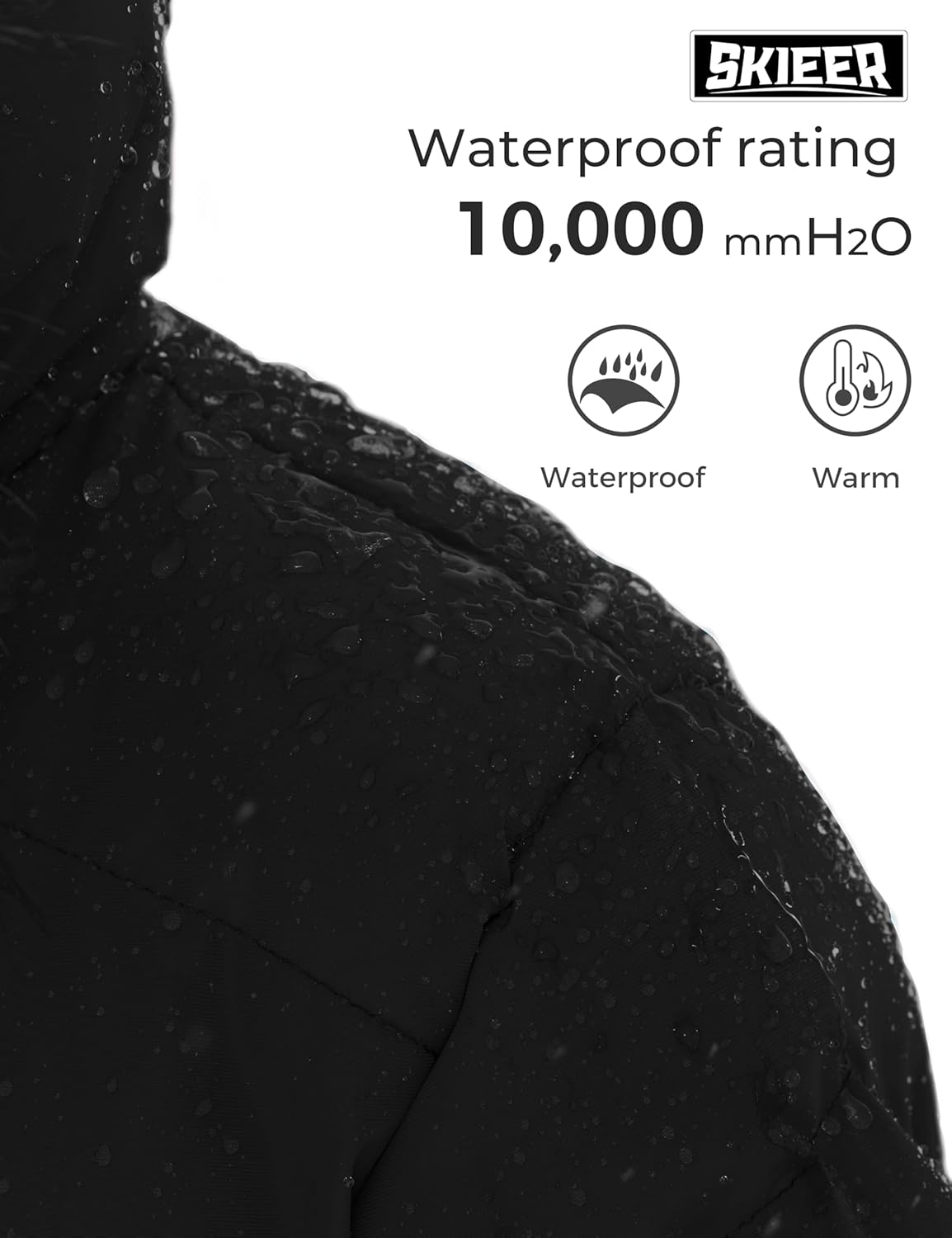 Skieer Men's Hooded Puffer Jacket Outdoor Waterproof Winter Coat Warm Parka with Detachable Hood - Image 5