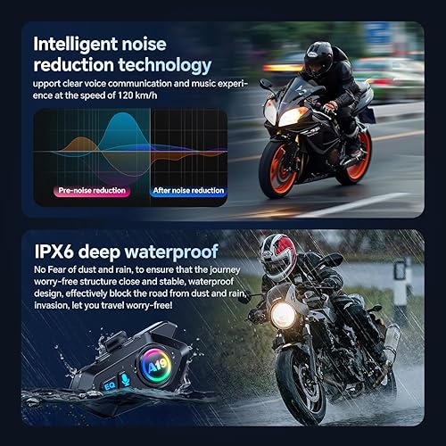 Miniatura 20 de Auriculares Bluetooth para casco de motocicleta, auriculares inalámbricos Bluetooth 5.3 para exteriores, cancelación de ruido, sistemas