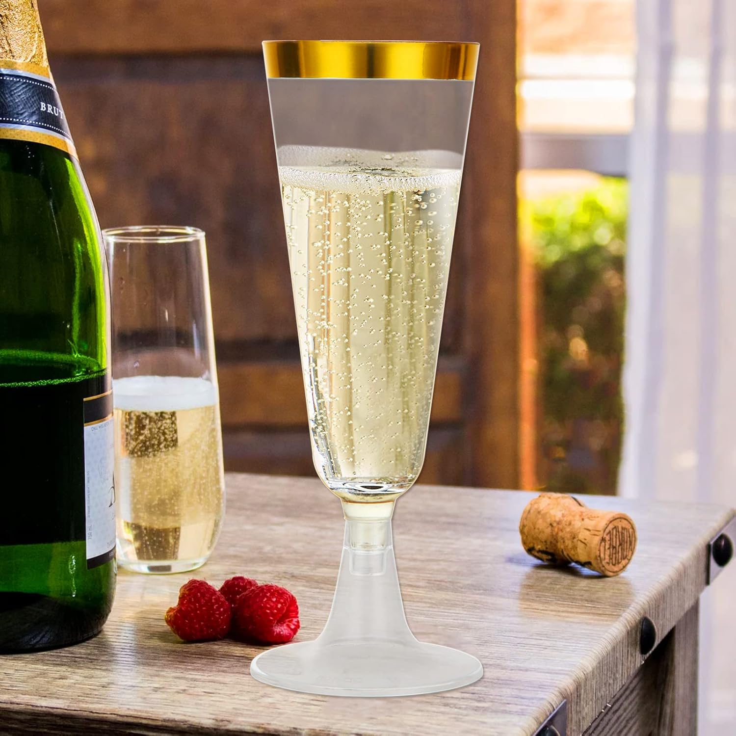 100 Pack Plastic Champagne Flutes, 5 Oz Disposable Champagne Glasses Gold Rim Wine Flute Glasses, Clear Plastic Toasting Glass Mimosa Cocktail Cups for Bar Parties Wedding (160ml) - Image 5