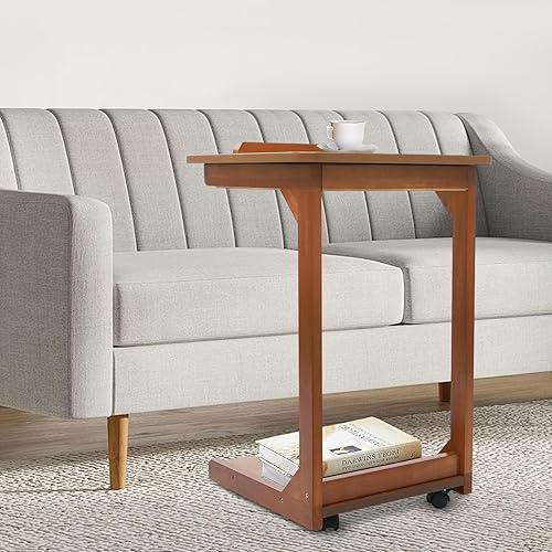 Miniatura 7 de C Table & C Shaped End Table, Mobile Side Table with 4-Way Adjustable Desktop and Lockable Wheels, Multi-Functional Rolling Table for Sofa Couch