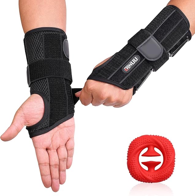 ZINUU Wrist Support Brace with Metal Splint Day Night Carpal Tunnel Wrist Splint for Wrist Pain Relief Arthritis Tendonitis Sprains Injury RSI Sports Protecting for Men Women Father Gifts- Left Hand
