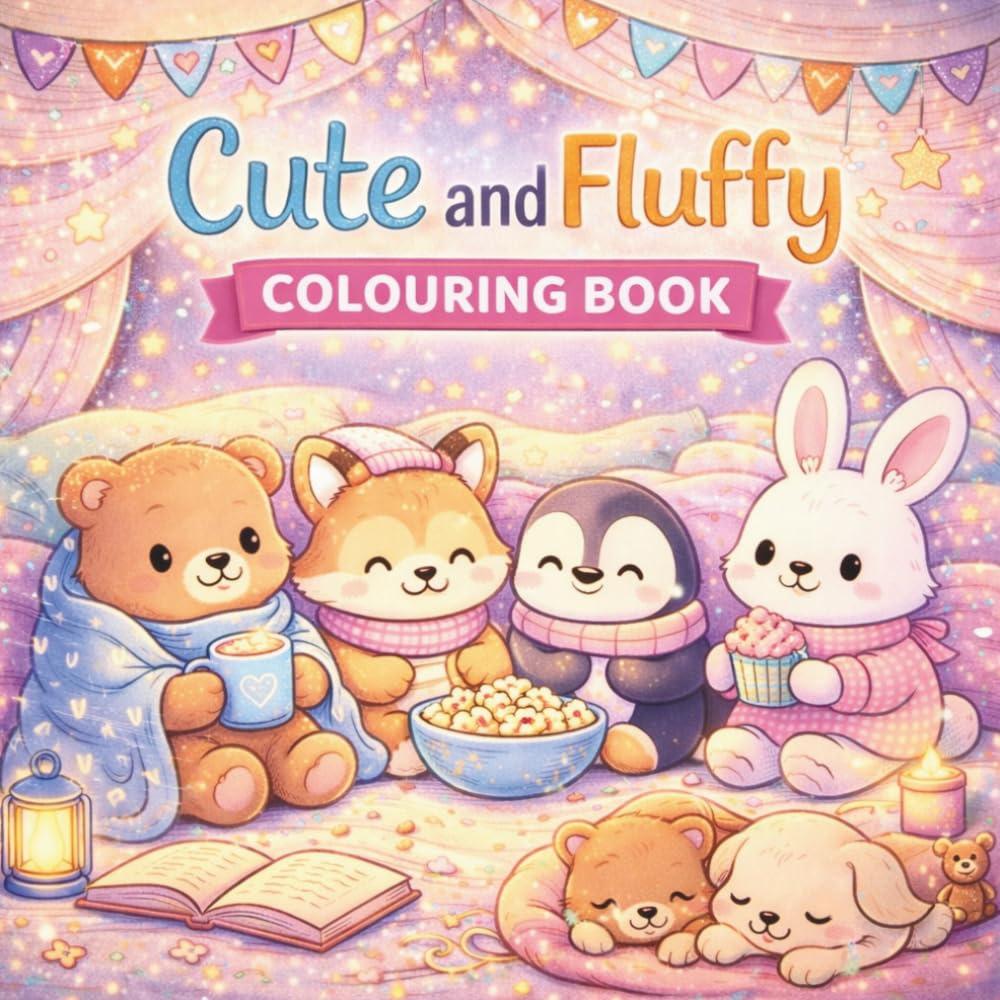 Cute & Fluffy Colouring Book: Cute Animals, Cozy Scenes and Stress Relief Colouring