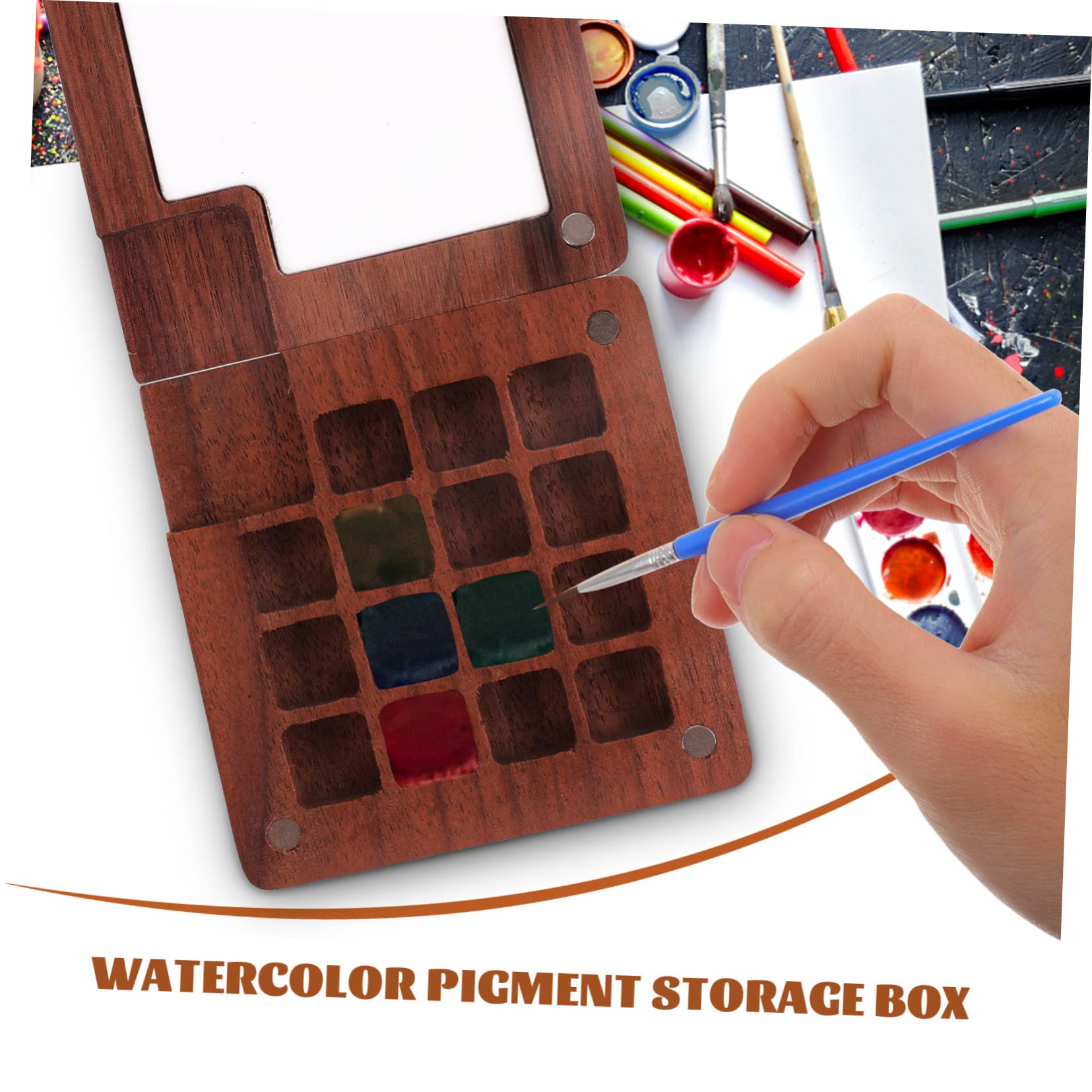 EXCEART 4stücke Wasserfarbenkasten Aus Schwarzem Walnussholz Farben Pigmentbox Mit Fächern Für Aquarellfarben Und Mischpalette Für Künstler Und Hobbyisten