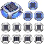 Quntis 12Pcs Solar Deck Lights, 2 Color Modes Blue+White Solar Driveway Lights, IP68 Waterproof Dock Lights Warning Step Lights, Aluminum Solar Lights Outdoor for Garden Stair Path Walkway