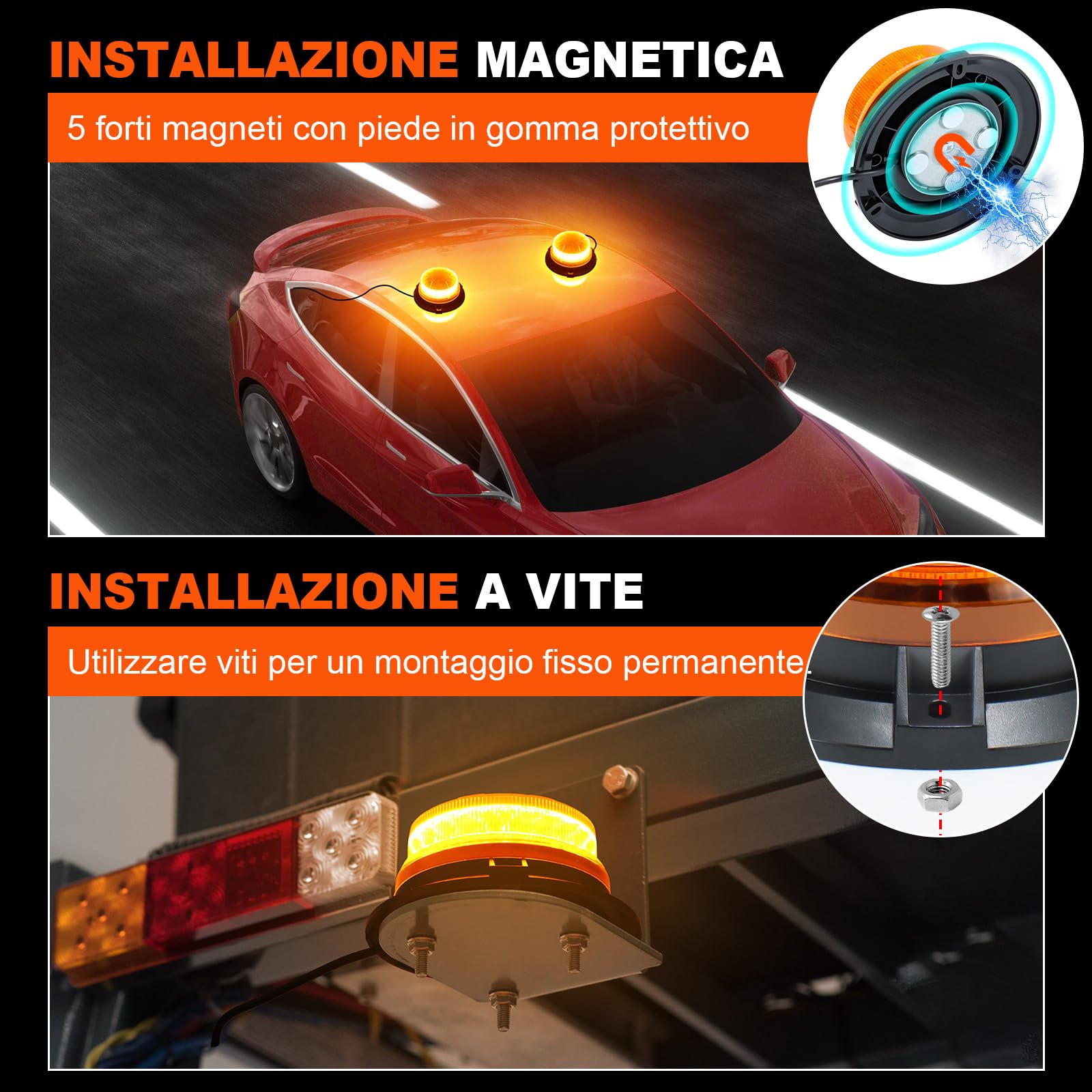 antom lampeggiante led 2 Pezzi, 9-60V lampeggiante trattore con Cavo da 3 Metri e Doppio Interruttore per Carrelli Elevatori, Trattori, Rimorchi, UTV, SUV - Ideale per Cantieri e Traffico Stradale