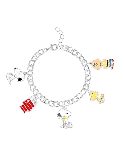 Peanuts Snoopy Charm Bracelets for Women Official License, 7-7.5"+1" Fashion Bracelet Gang Charms