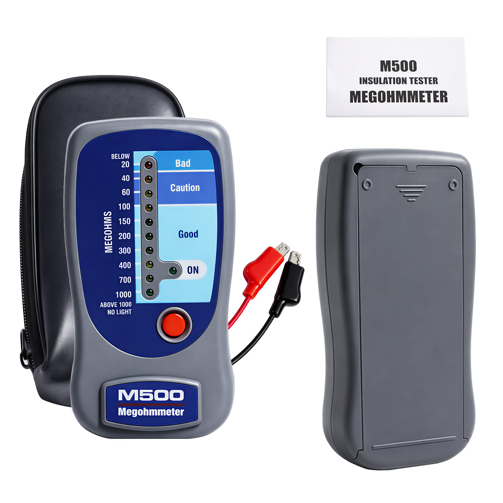 M500 Megohmmeter Insulation Tester, 500V, 20-1000 Megohms Range, with Soft Tool Kit, Portable Insulation Resistance Meter for Motors, Compressors, HVAC & Electrical Equipment-image-16