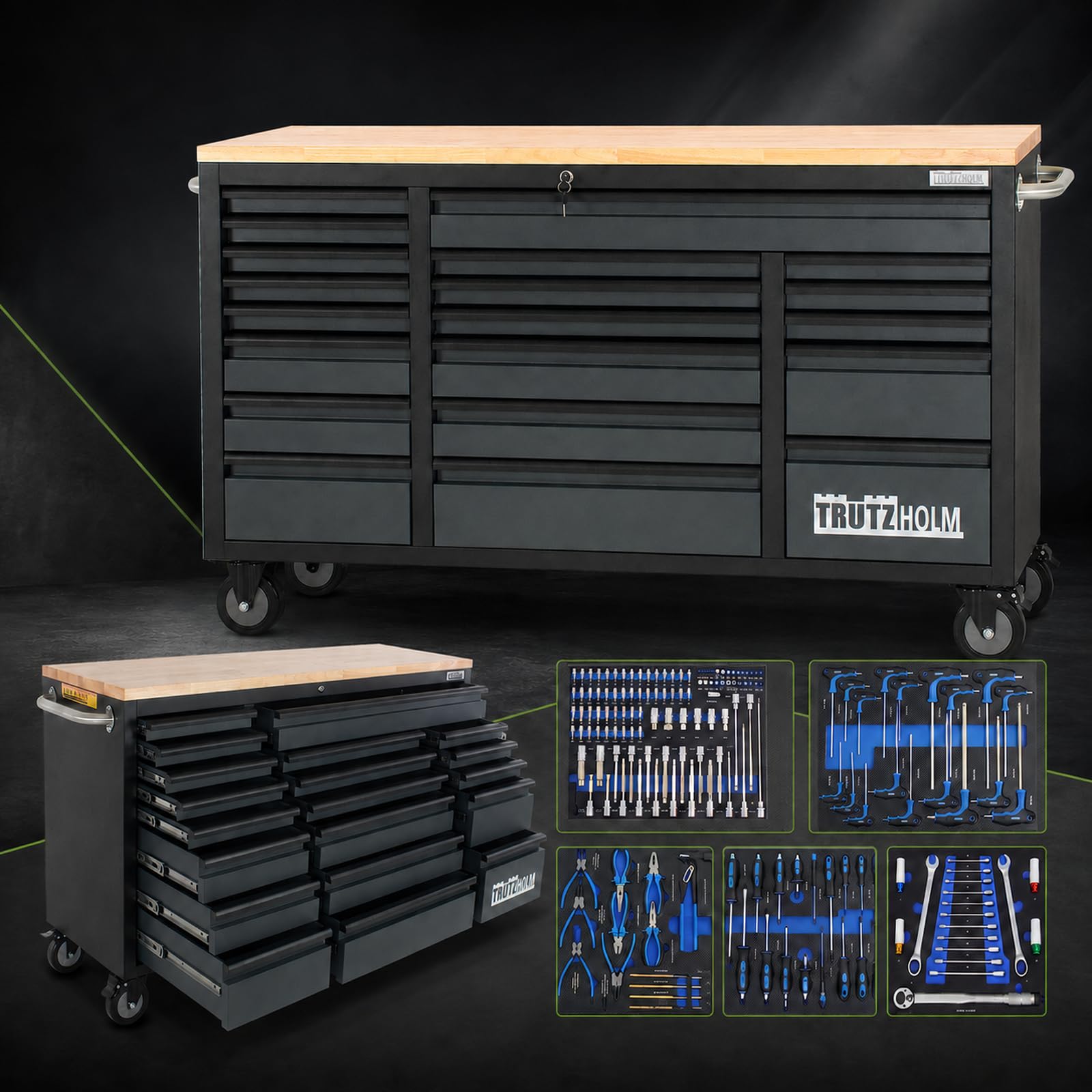 TRUTZHOLM Werkstattwagen Mobile Werkbank Deluxe XXL 20 Schubladen Werkzeugwagen leer (Anthrazit)