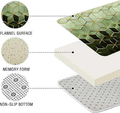 Miniatura 4 de Gibelle Juego de 4 cortinas de ducha de baño con alfombras antideslizantes, cubierta para tapa de inodoro y tapete de baño, líneas doradas cúbicas