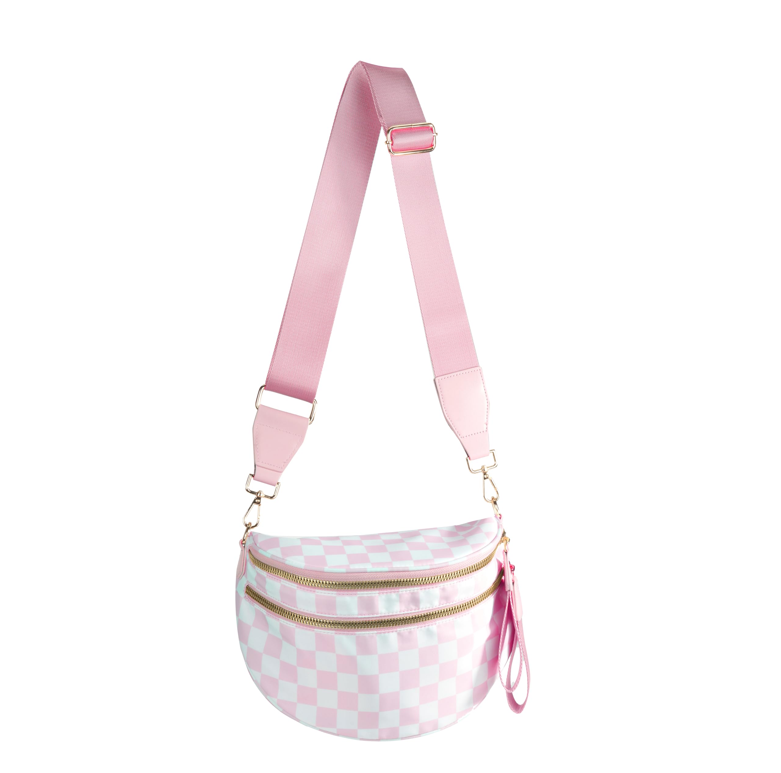 Spacious Checkered Nylon Crossbody Bag Bum Bag Checkered Handbags Wallets for Women