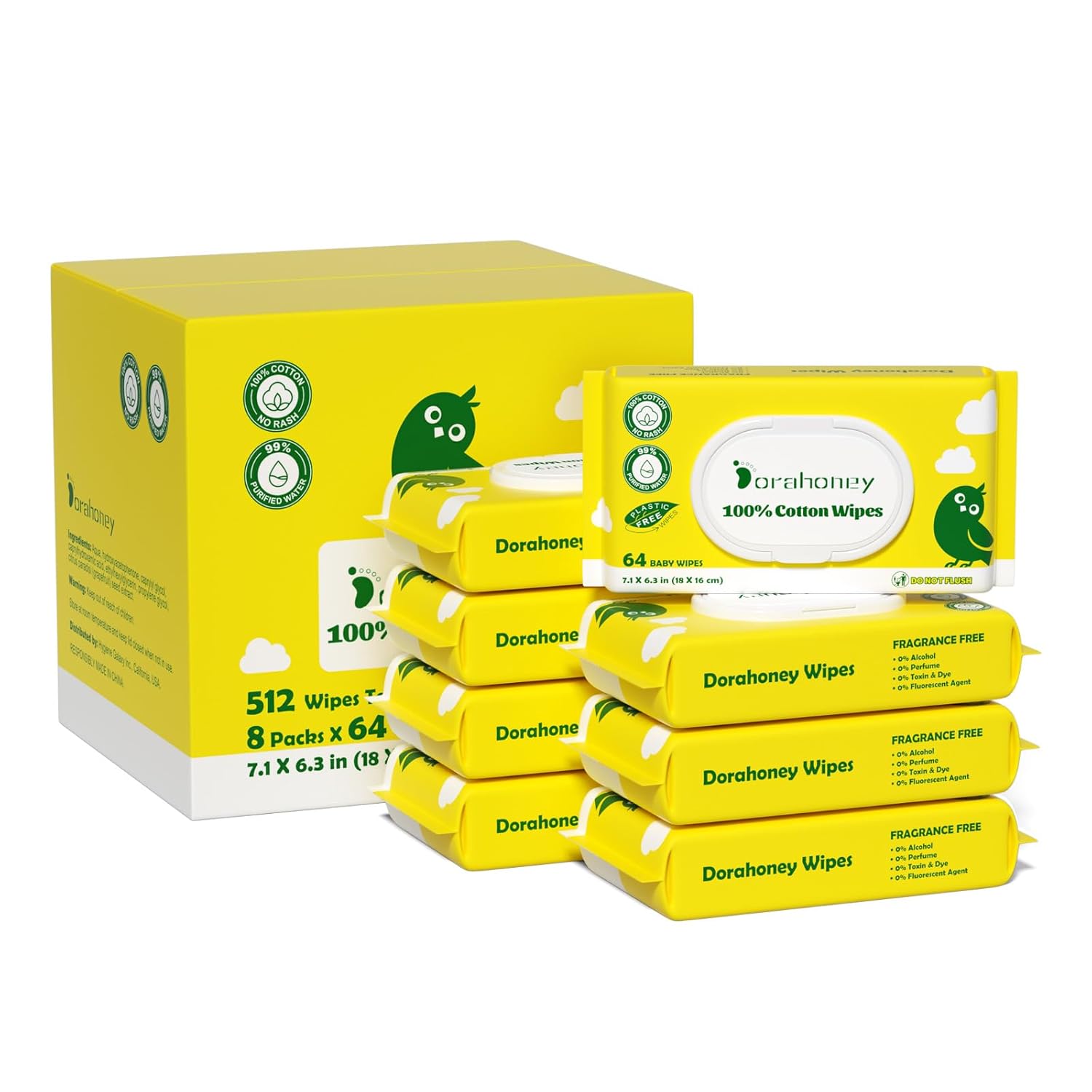 100% USA Cotton Baby Wipes for Sensitive Skin, 99% Purified ...