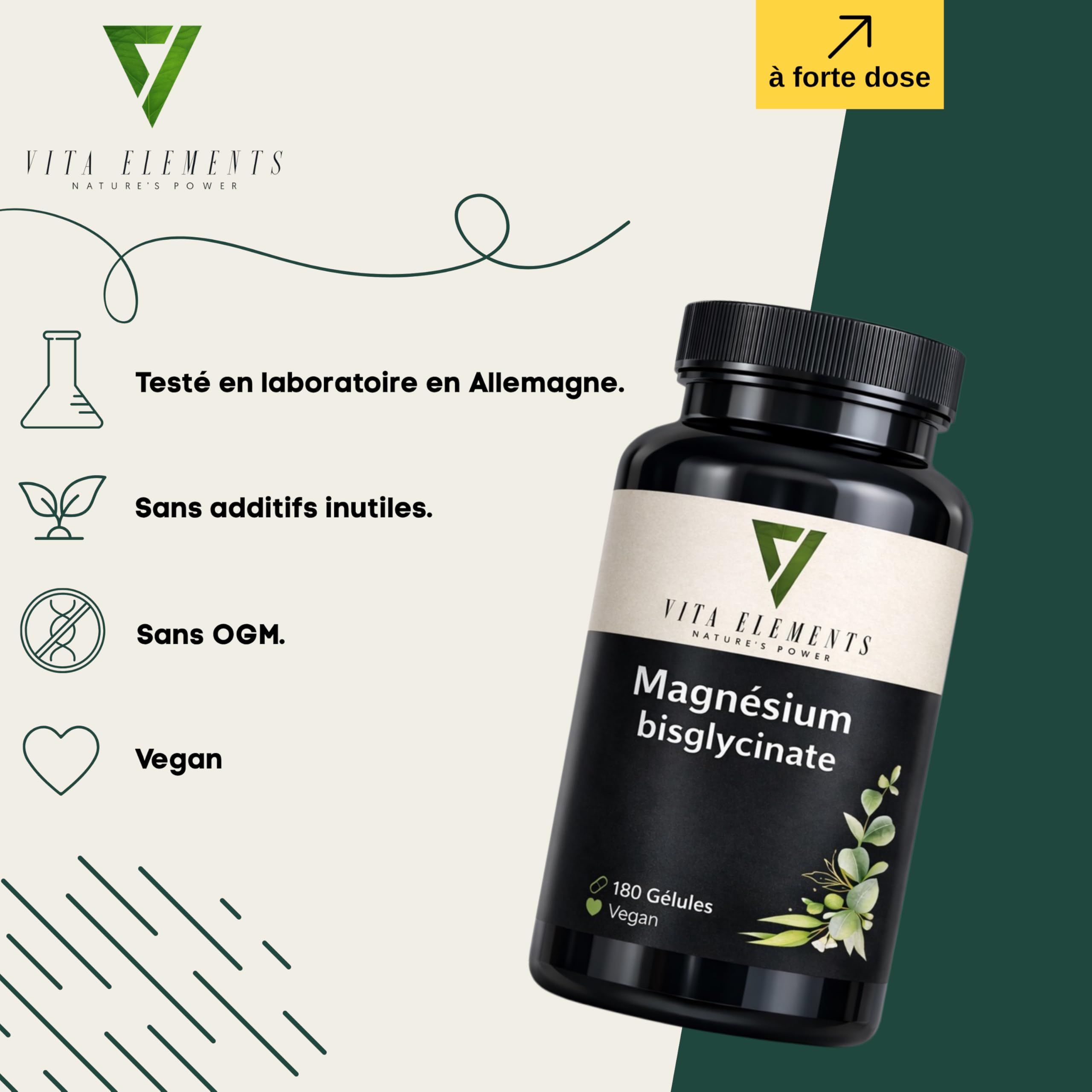 Vita Elements Bisglycinate de Magnésium - Magnésium Chélaté - 180 Gélules - 300mg Magnésium Élémentaire - 2 Mois de Stock - Testé en Laboratoire - Vegan - Haute Concentration (3)