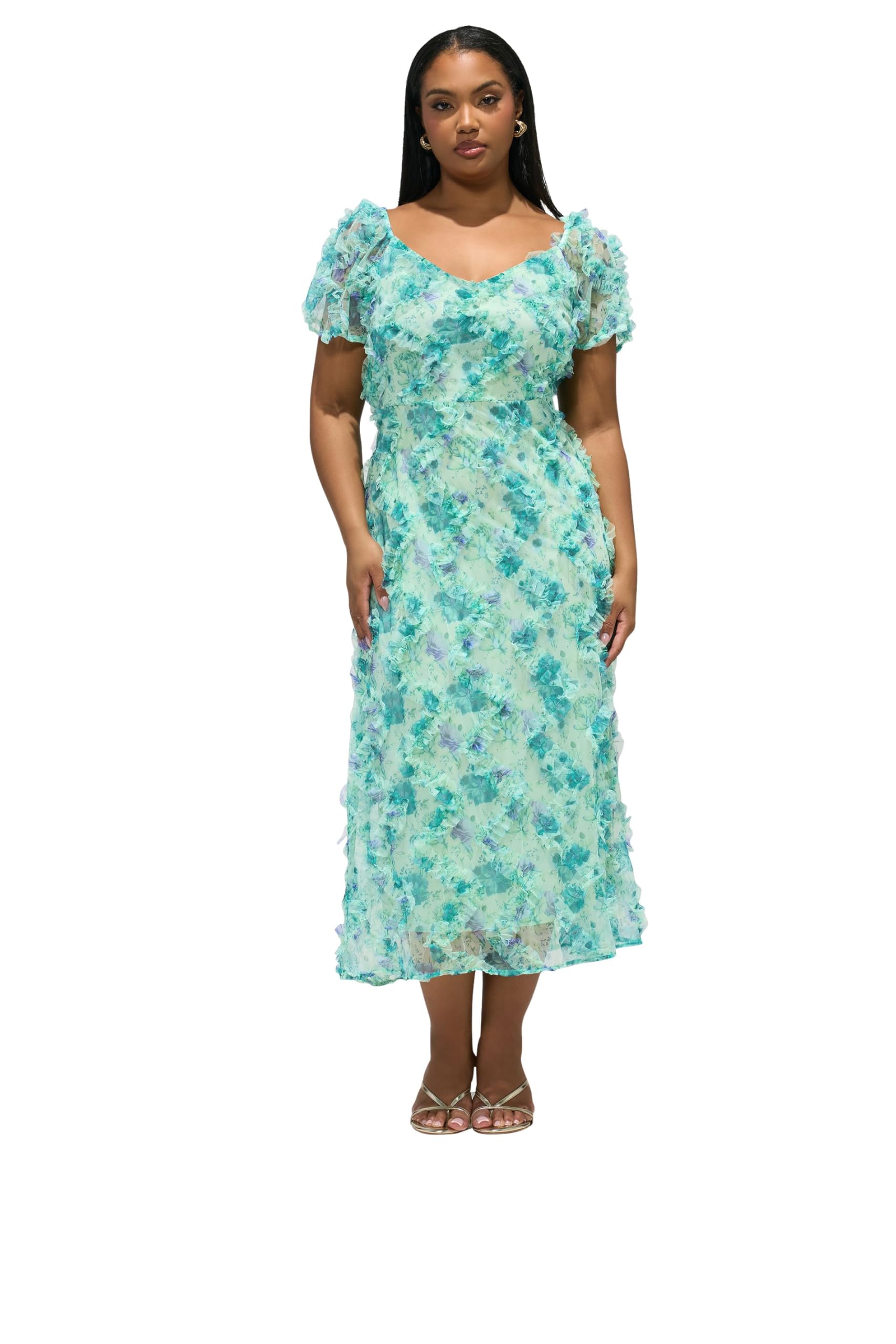 Yours London Curve Green Floral Ruffle Maxi Dress - Women's - Plus Size Curve