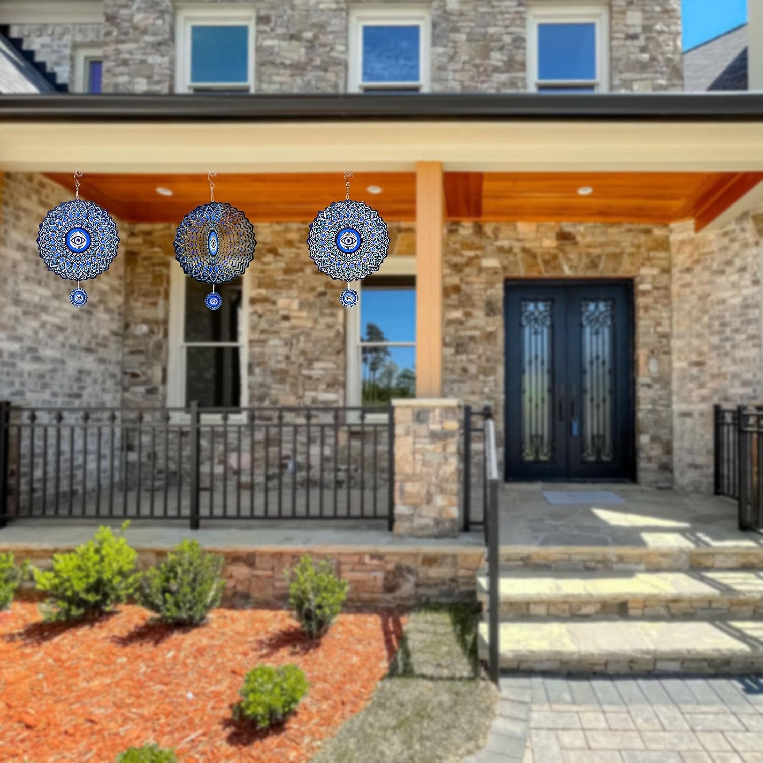 Evil Eye Wind Spinner, Evil Eye Gift for Women Men, 12in Spinfinity Designs Stainless Steel Hanging Wind Spinners with 3D Visual Effect, for Indoor/Outdoor Decor, Yard Art, Garden Decorations