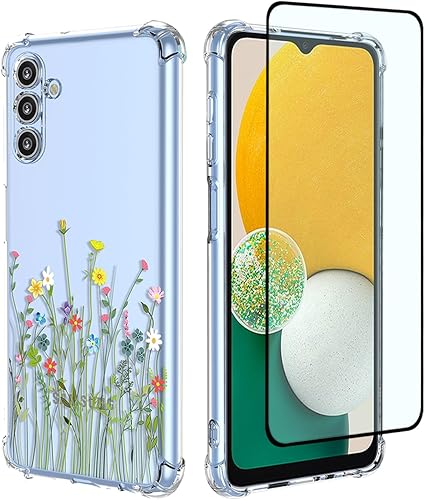 Funda para Samsung Galaxy A13 5GGalaxy A04S SM-A136U SM-A047F con protector de pantalla, funda transparente con patrones de jardín de flores, funda