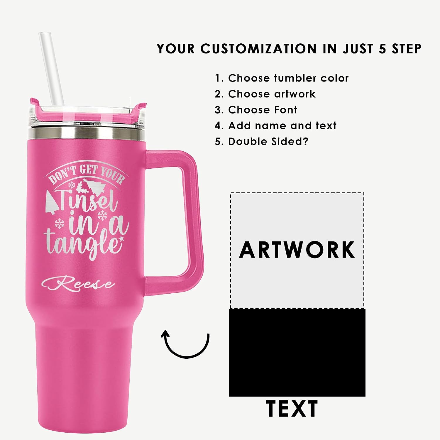Christmas Funny Gifts Personalized Laser Engraved 40 oz Tumbler with handle flip straw,Leak Proof Vacuum Insulated Cup Water Bottle Fit in Cup holder,Xmas Insulated Stainless Steel Travel Mug