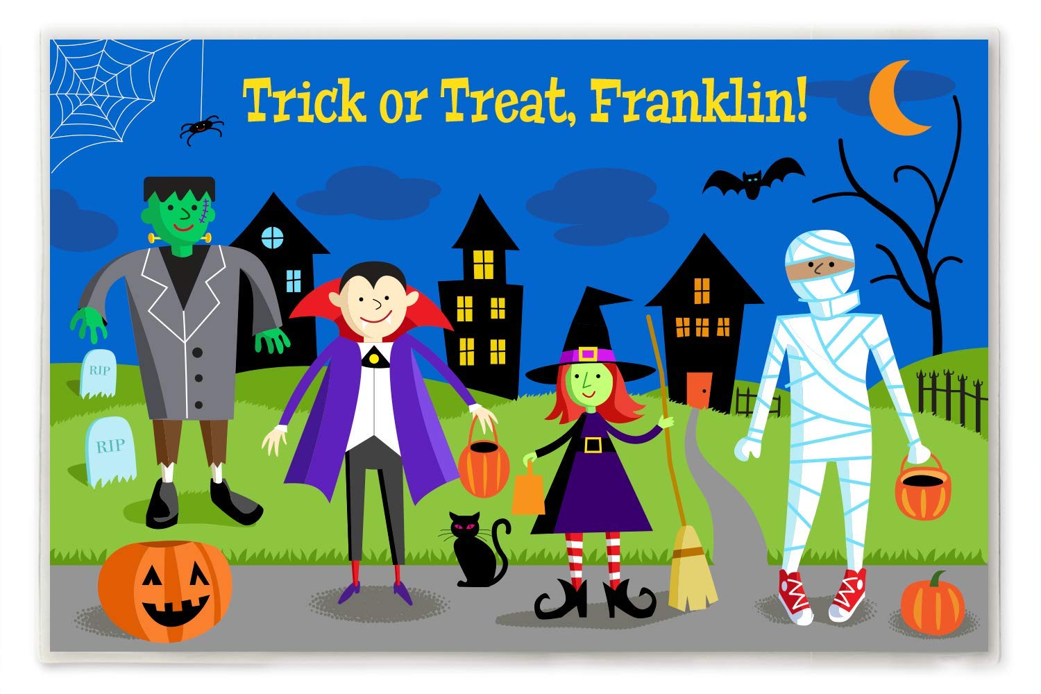 Trick or Treat Halloween Personalized Placemat for Kids, 18 Inches x 12 Inches, Laminated, by Art Appeel