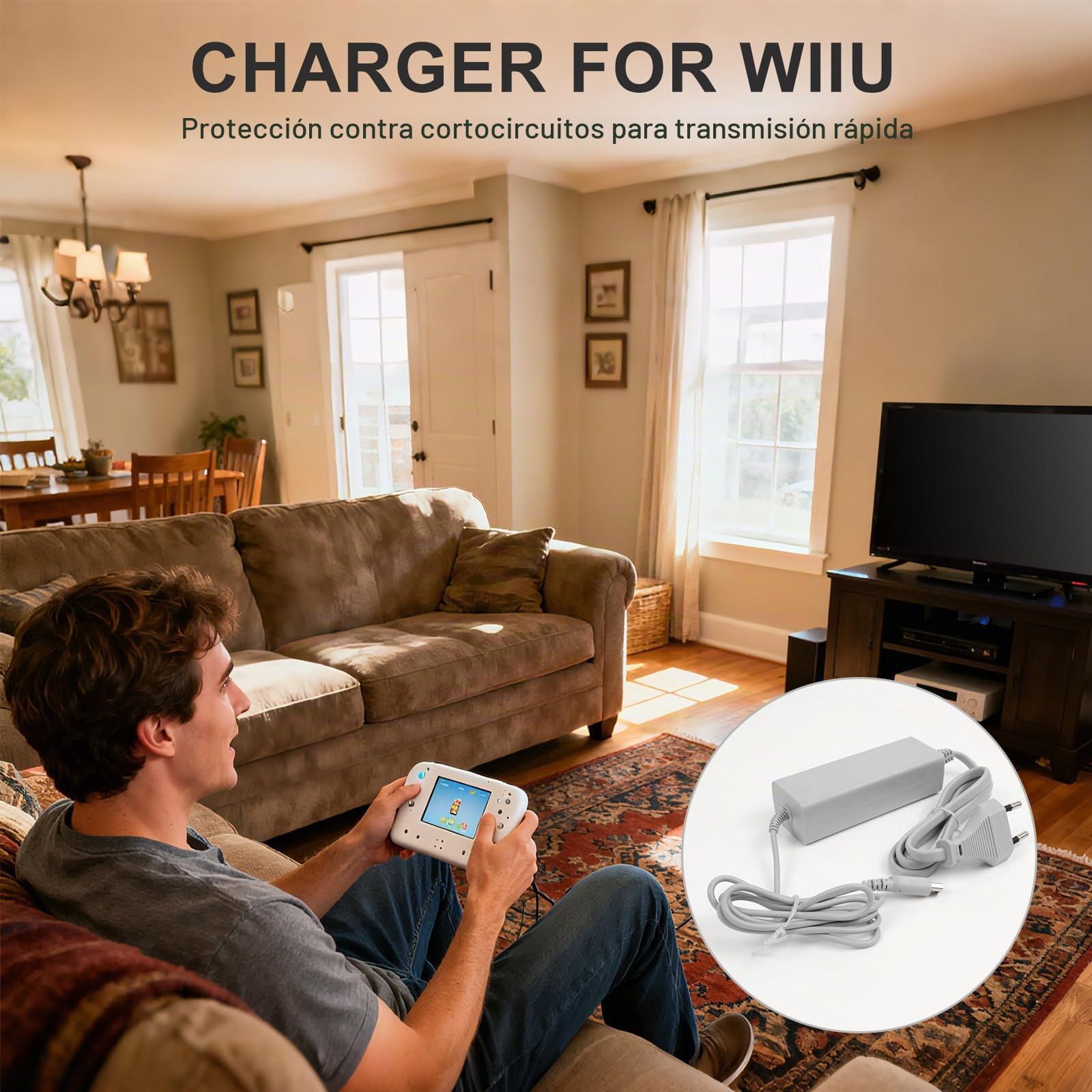 Cargador para Nintendo Wii U Gamepad, Fuente de Alimentación Pared Cargador Cable, Power Adapter para Wii U, AC 100-240V Alimentación Portátil Carga Rápida para U Gamepad