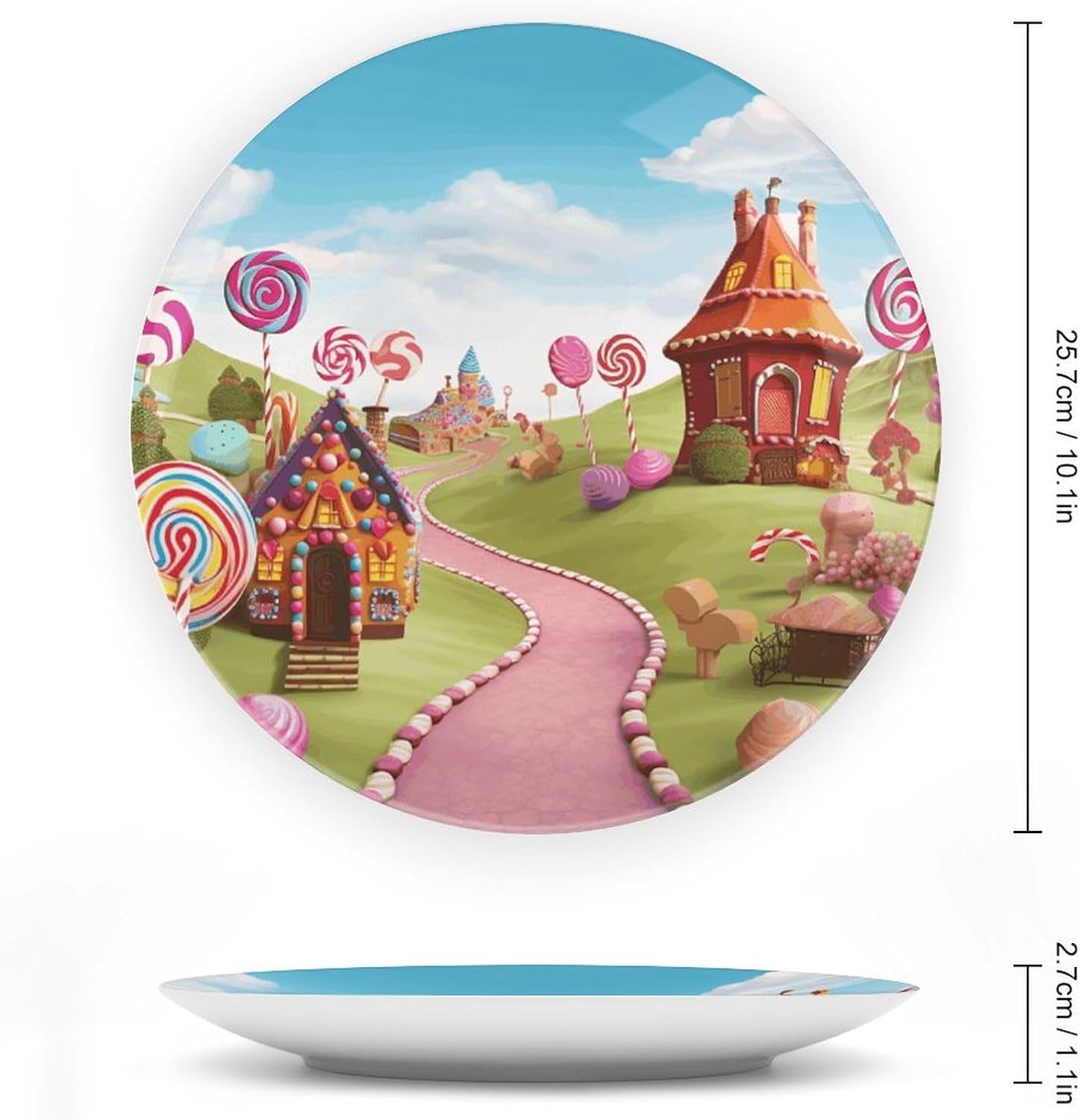 Candy Decorative Plates for Display Round Porcelain Plate Living Room Table Ceramic Hanging Decorative Plate Art Decor for Living Room Table with 1 Display Stand 10inch
