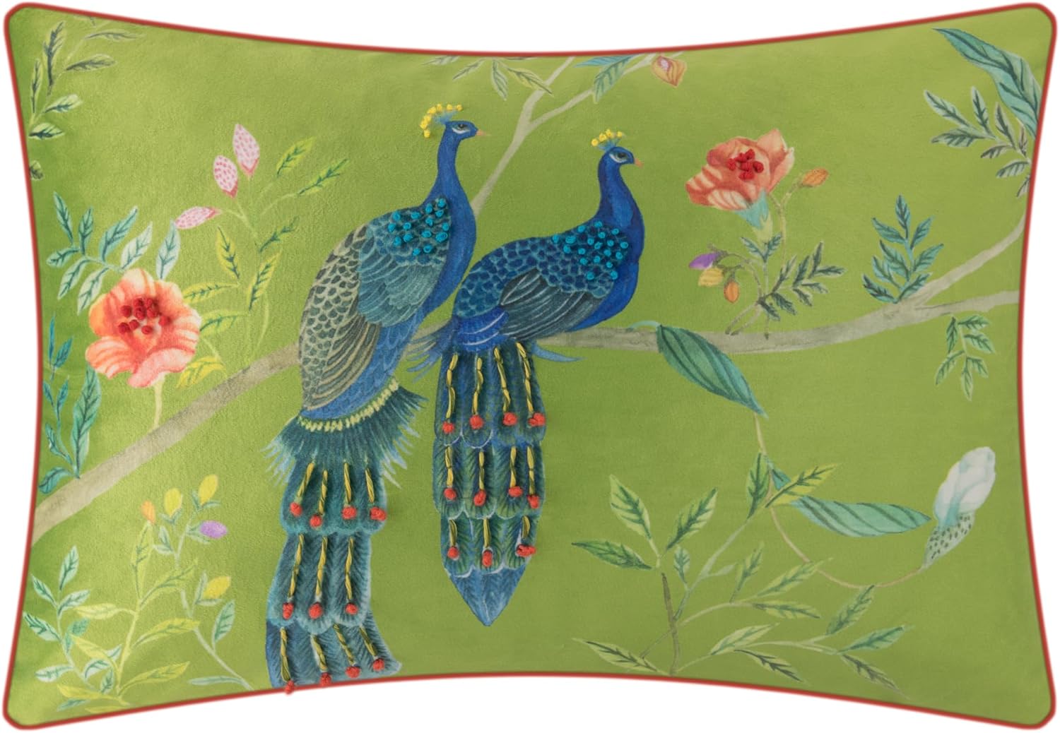 JWH Blue Peacock Throw Pillow Cover Decorative Print Floral Pillow Case Stripes Accent Pillowcase Lumbar Cushion for Bed Living Room Couch Chair Decor 14x20 Inches Green