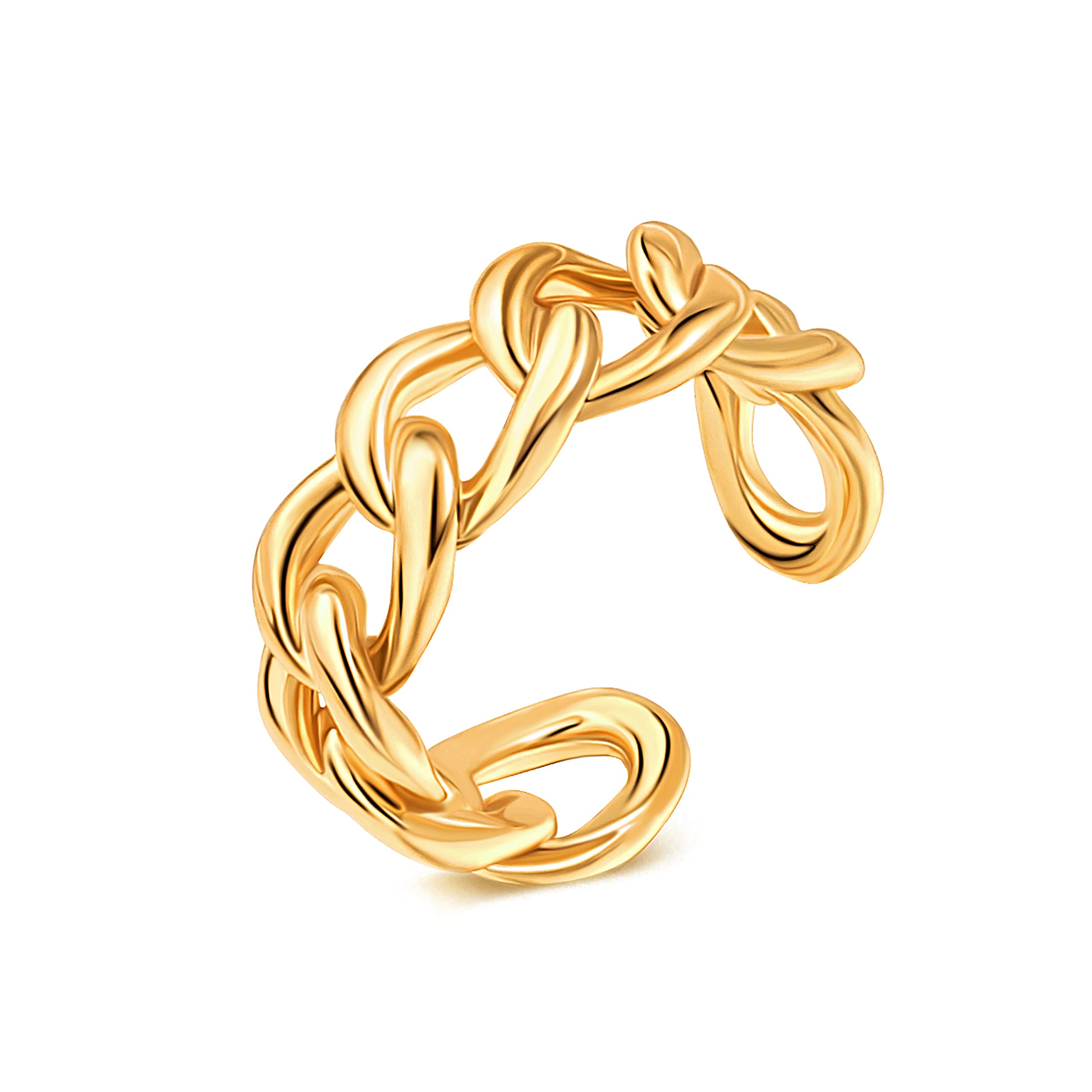 Aobei Pearl18K Gold Chunky Open Band Ring for Women Simple Dome Teardrop Ring Minimalist Cuban Chain Ring Adjustable Thumb Finger Jewelry