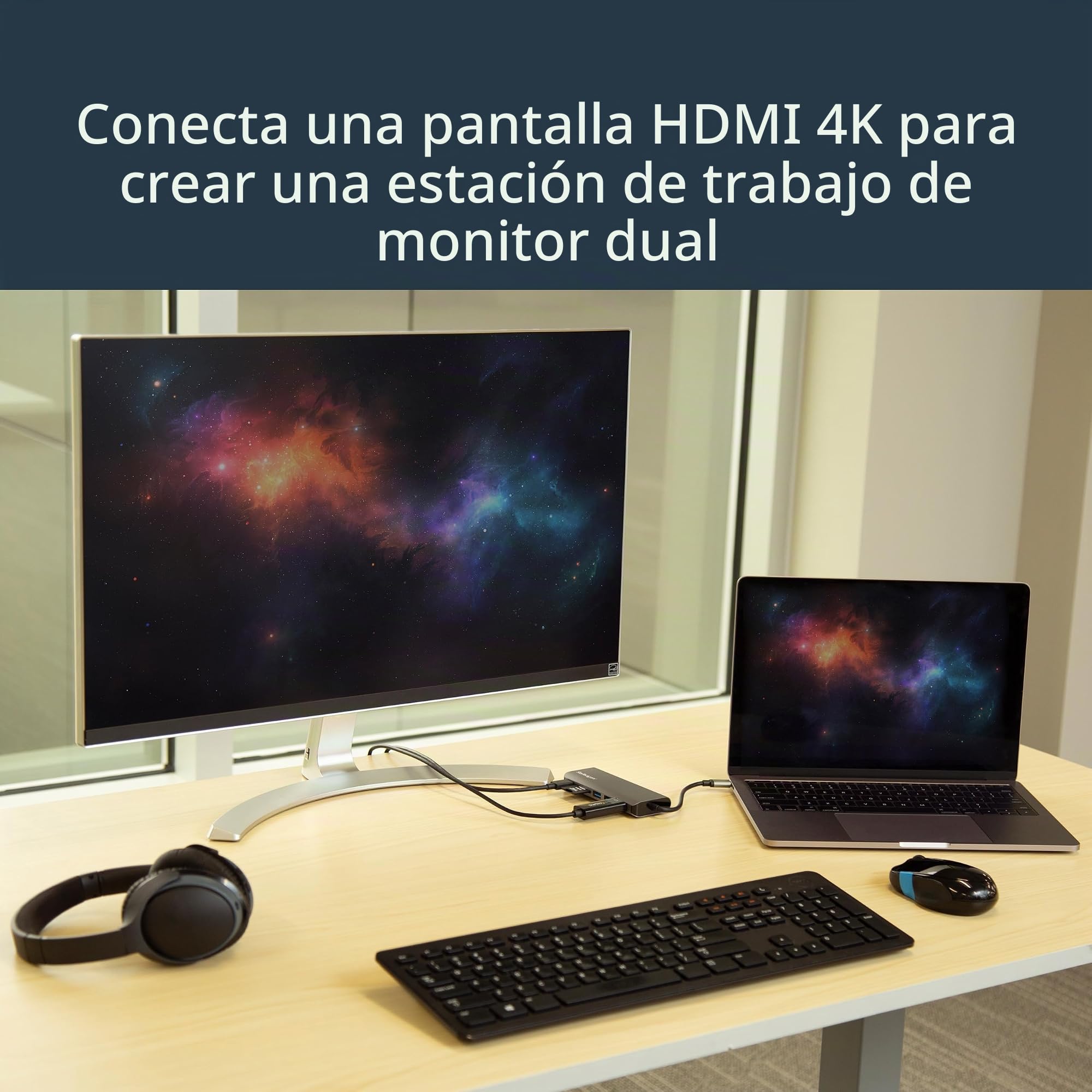 StarTech Mini Dock de Viaje USB-C 6 en 1 HDMI 4K, 60W PD, SD, GbE, 2x USB-A | Compatible con Thunderbolt 3, MacBook Air y Pro, Dell y HP, Windows, macOS y Chrome OS
