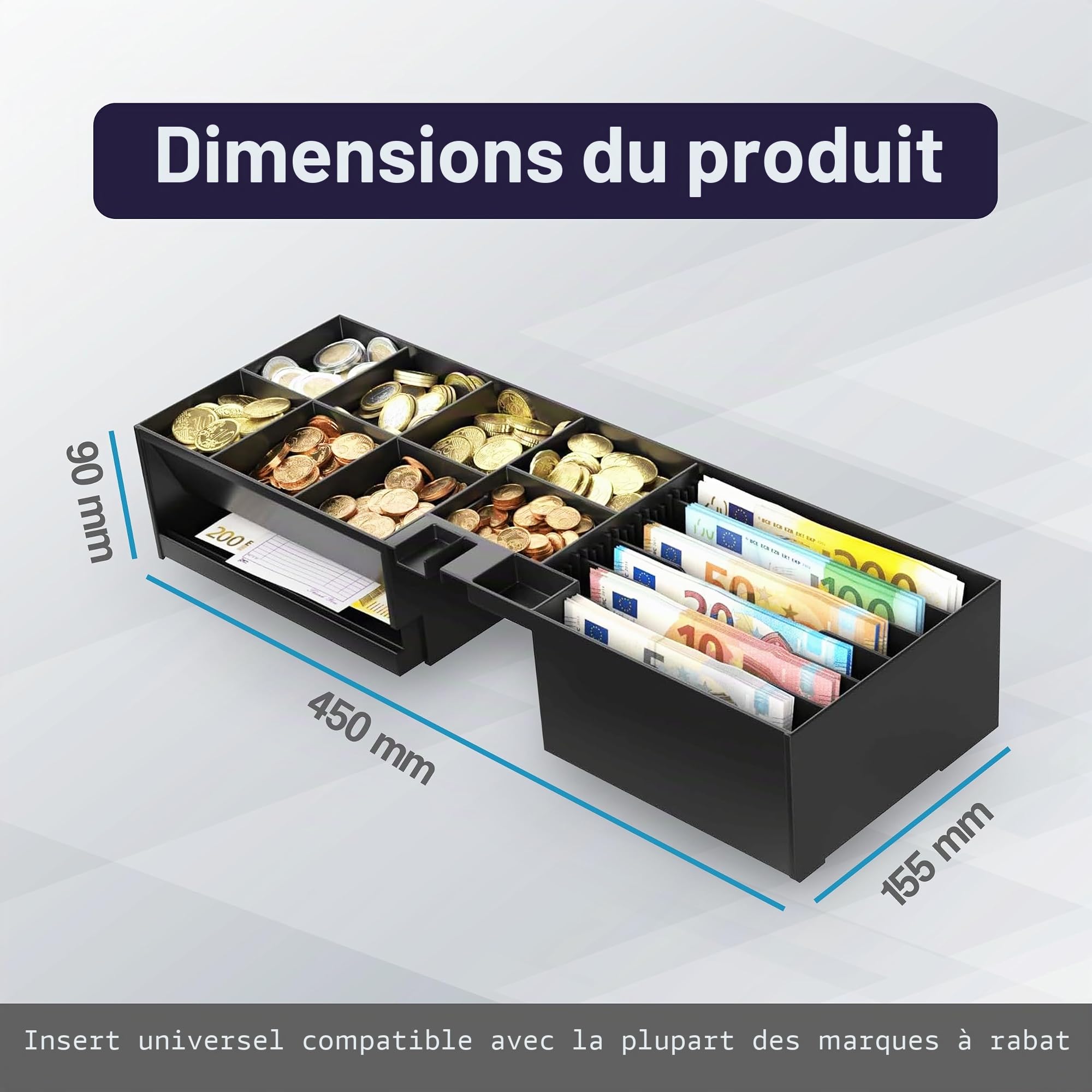 Intérieur avec couvercle et serrure pour tiroir en espèces Flip-Top ouverture verticale automatique pour imprimante POS et caisse enregistreuse, 5 billets - 8 pièces - Universel
