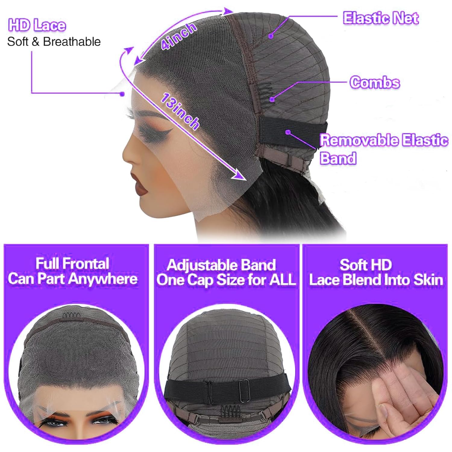 30 Inch Lace Front Wigs Human Hair Deep Wave 200% Density 13x4 HD Full Lace Frontal... - Image 5