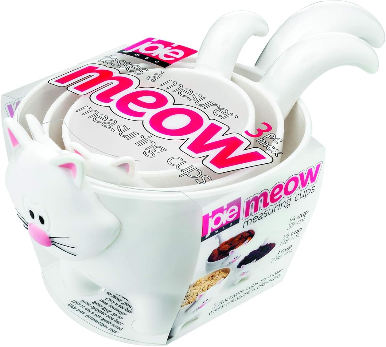 Joie Kitchen Gadgets 067742124227 Meow - Tazas medidoras (mezcladas), color blanco y negro