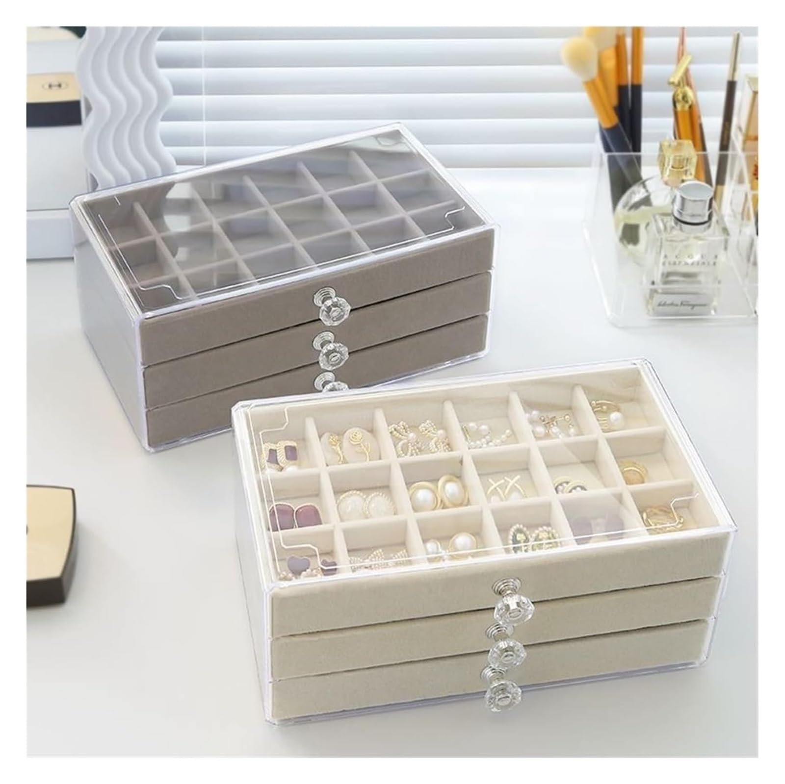 caja para guardar joyas, Pendientes multicapa, caja de almacenamiento anillos, estilo cajón, collar, pulsera, joyero(Gery 36)