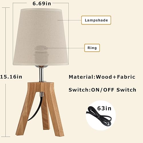 Miniatura 5 de Dreamholder Lámpara de mesa de noche de madera, lámpara de escritorio con trípode con interruptor de encendido y apagado, lámpara de mesita de noche