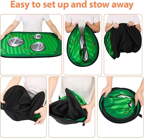 Miniatura 3 de Clispeed Red de astillado de golf plegable, red de práctica de golf para interiores y exteriores con 16 pelotas de entrenamiento, tapete de golpeo,