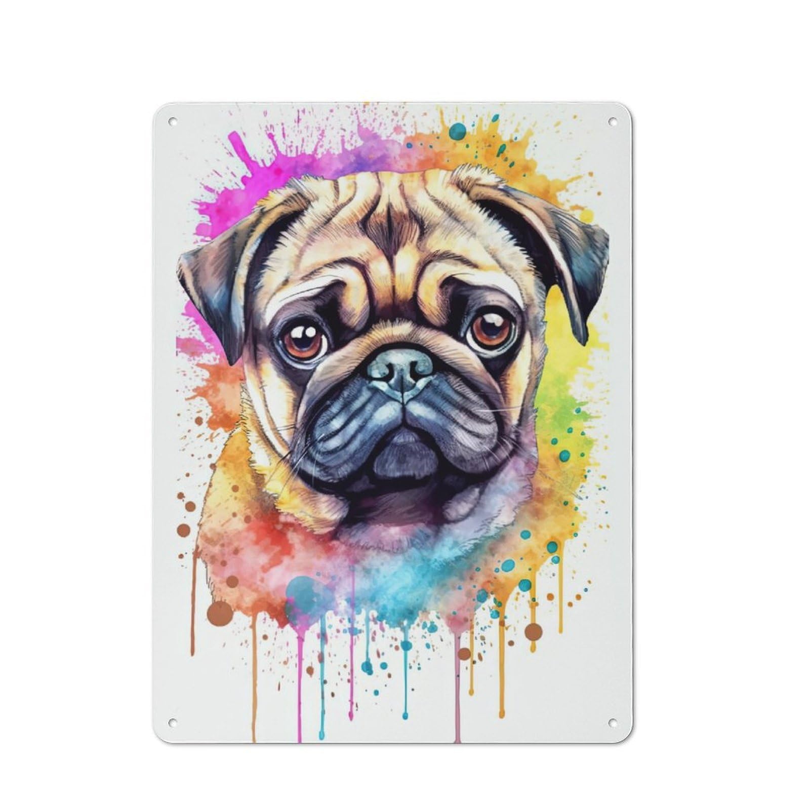 Junmoney Watercolor Pug Puppy Retro Metal Wall Sign 40X30cm With For Pub Or Café, A Housewarming Gift For Hospitality Wall Decor Collectors