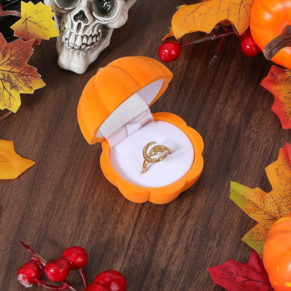 Beebeecraft Plant Velvet Pumpkin Ring Box Dark Orange Small Earring Gift Box with 1Pc Rectangle Velvet Pouches for Jewelry Pendants Storage Holder Halloween Theme Gift
