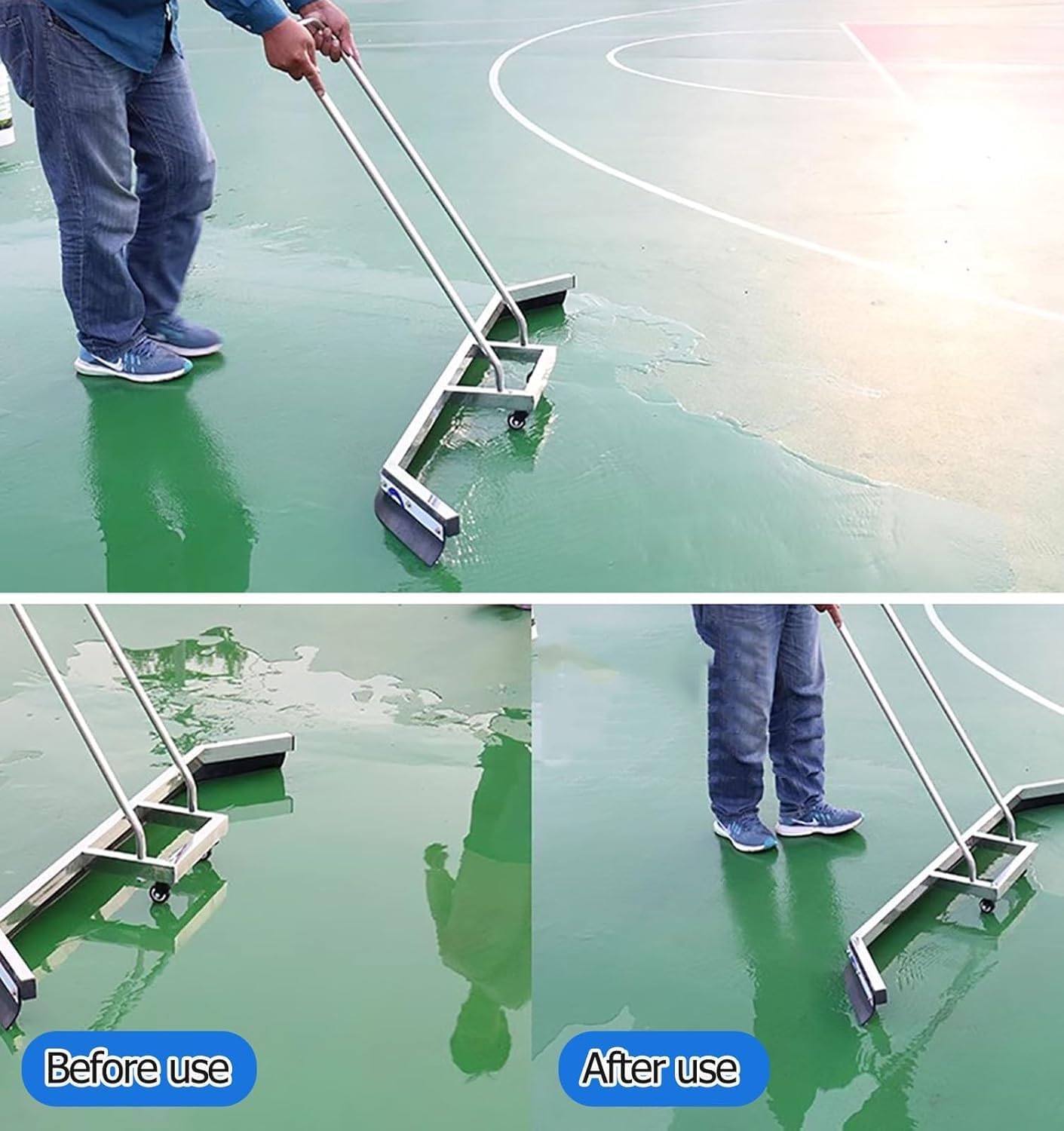 Tennis Court Squeegee to Remove Water, 150x120cm Squeegee Broom, Sweep Tennis Brush Equipment Accessories, w/Replacement Rubber Strip, for Parking Lot Gras,