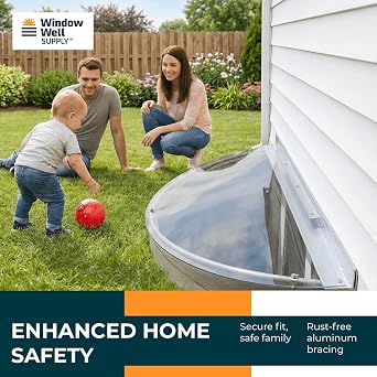Clear Polycarbonate Window Well Cover Sloped Semi-Circle 39 W x 16 L | Heavy Duty Basement Window Well Covers Outside Protection from Debris, UV-Resistant with Rust-Free Aluminum Bracing