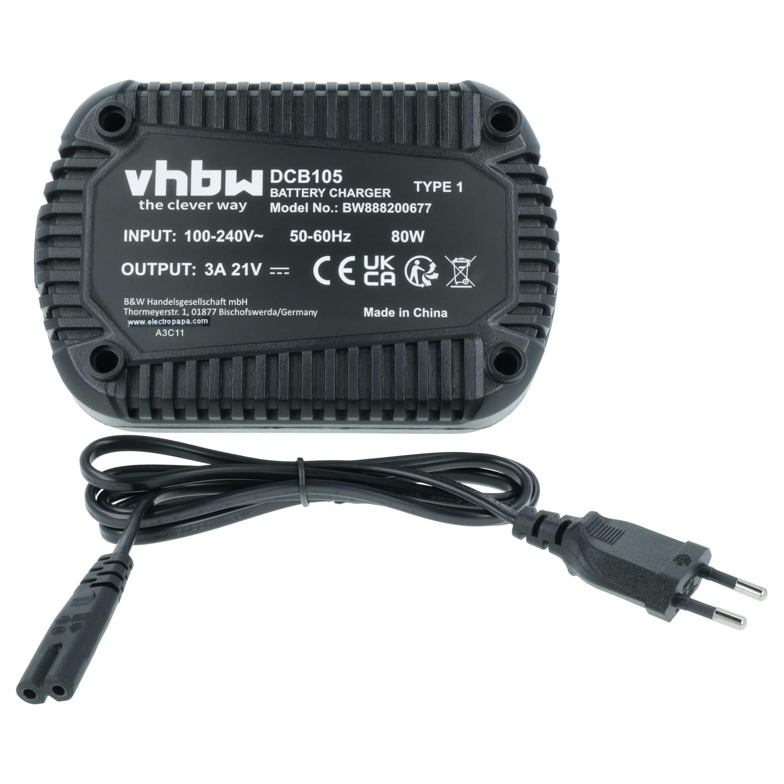 vhbw Cargador Compatible con Dewalt DCB181-XJ, DCB182, DCB182-XE, DCB183, DCB185, DCB184-XJ, DCB184, DCB184-XR Herramientas Li-Ion - batería