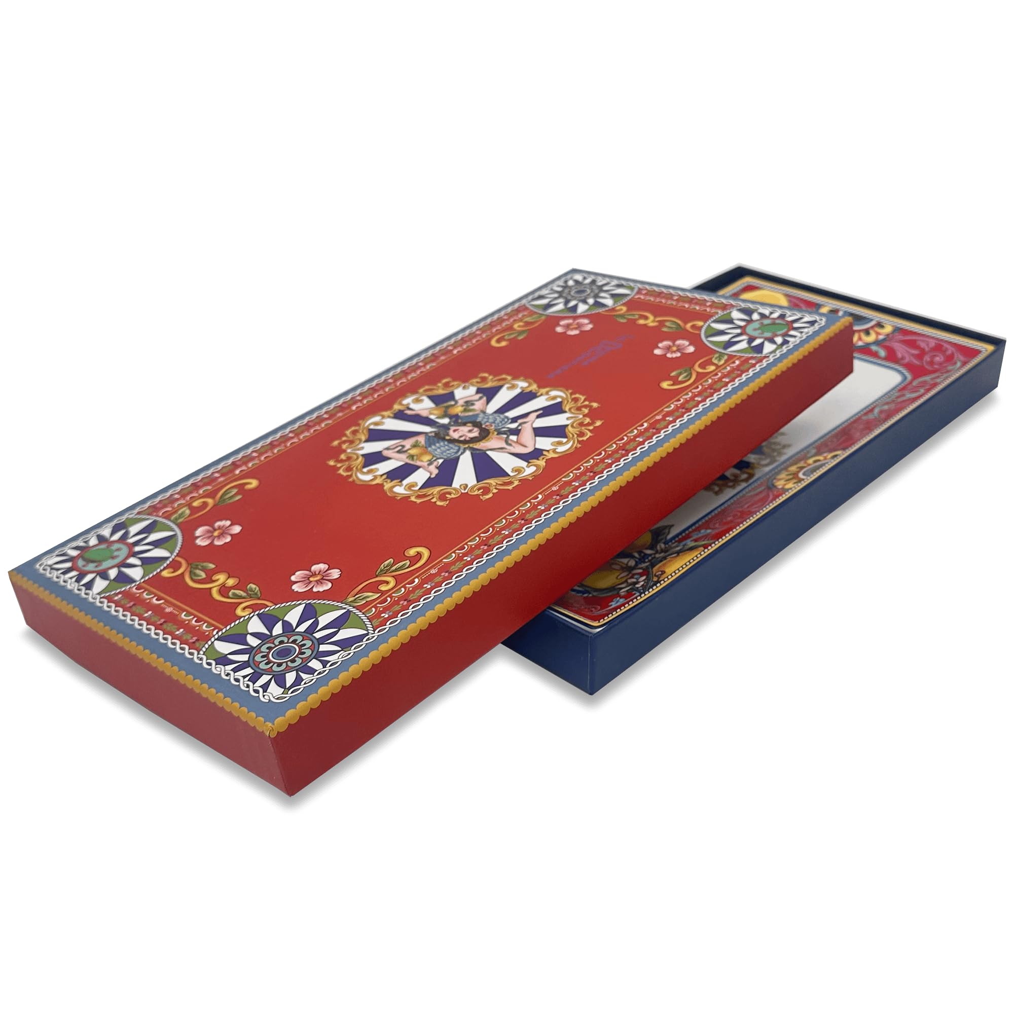DIVINA Italian Design Prostokątny talerz ceramiczny Trinacria, 30,5 cm, śródziemnomorski styl sycylijski, do przystawek i przekąsek - SF170