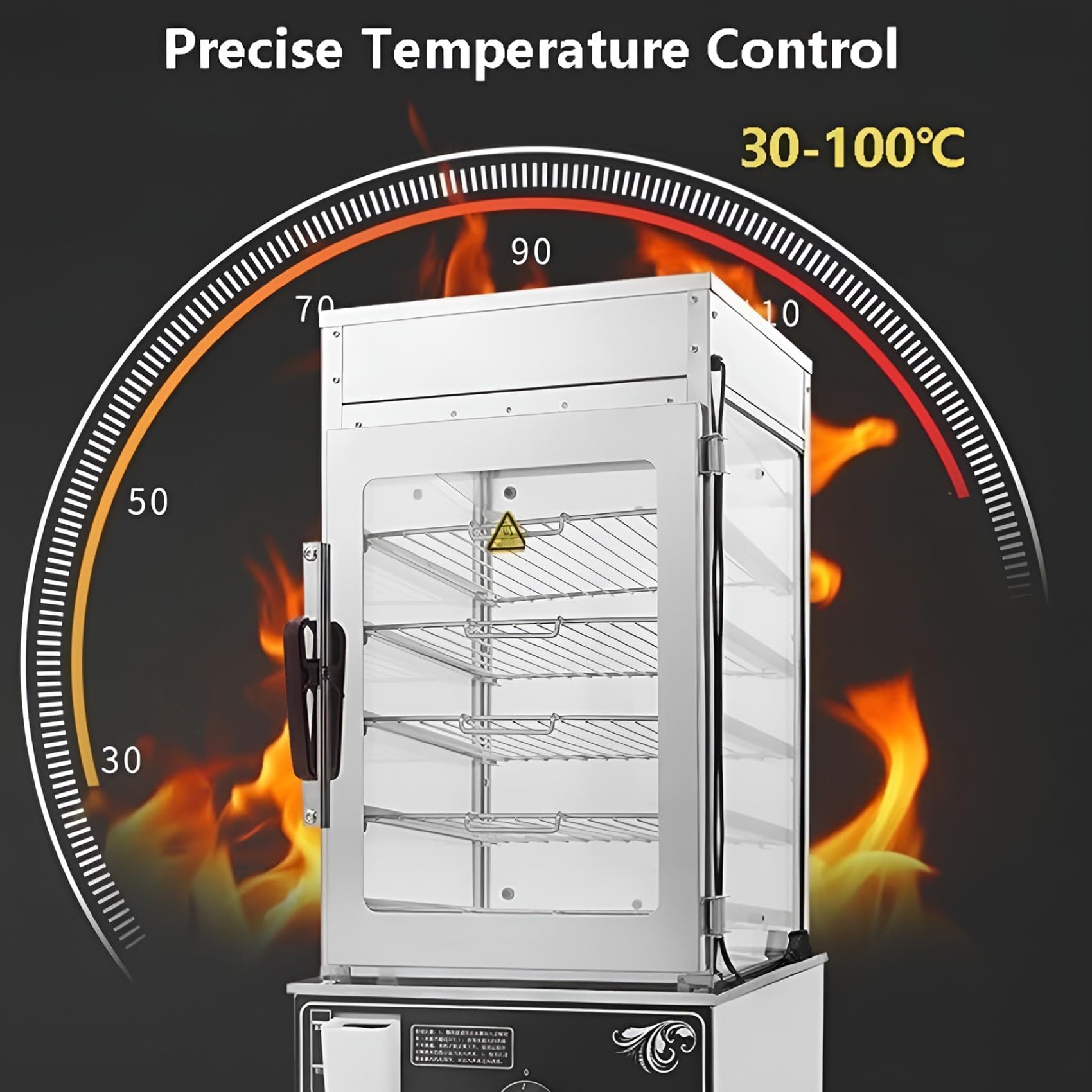 Elektryczny parowar do bułek, 5-warstwowy podgrzewacz do gorących potraw ze stali nierdzewnej z wyświetlaczem, regulowana temperatura 30-110℃, do barów śniadaniowych i przekąskowych
