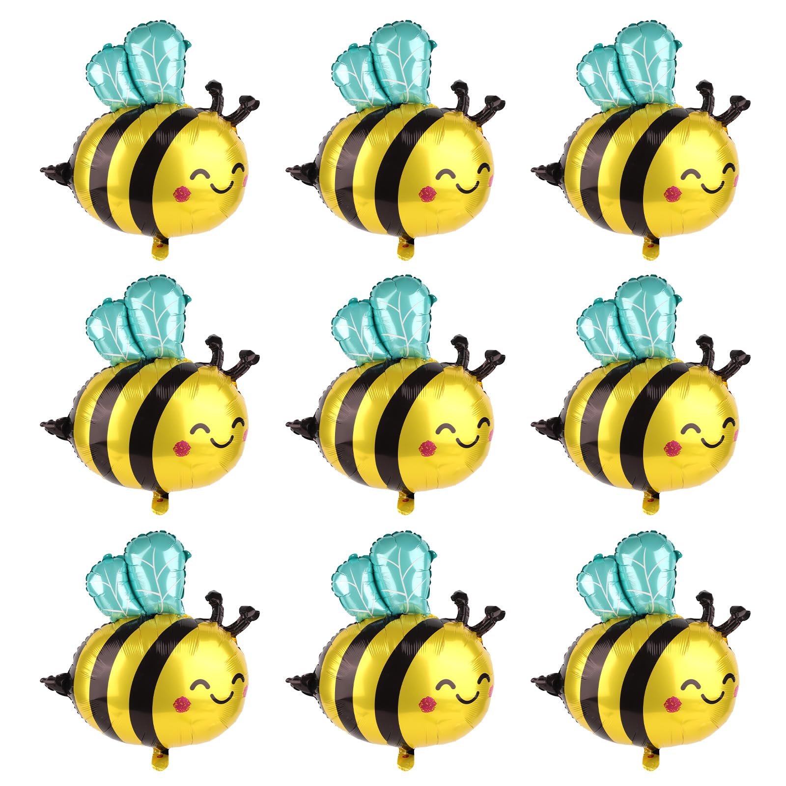 9pcs Bee Balloons, Yellow Black Cute Smile Polyester Honey Balloons Arch Kit Decorations Themed Birthday Baby Shower Supplies for Kids Adults