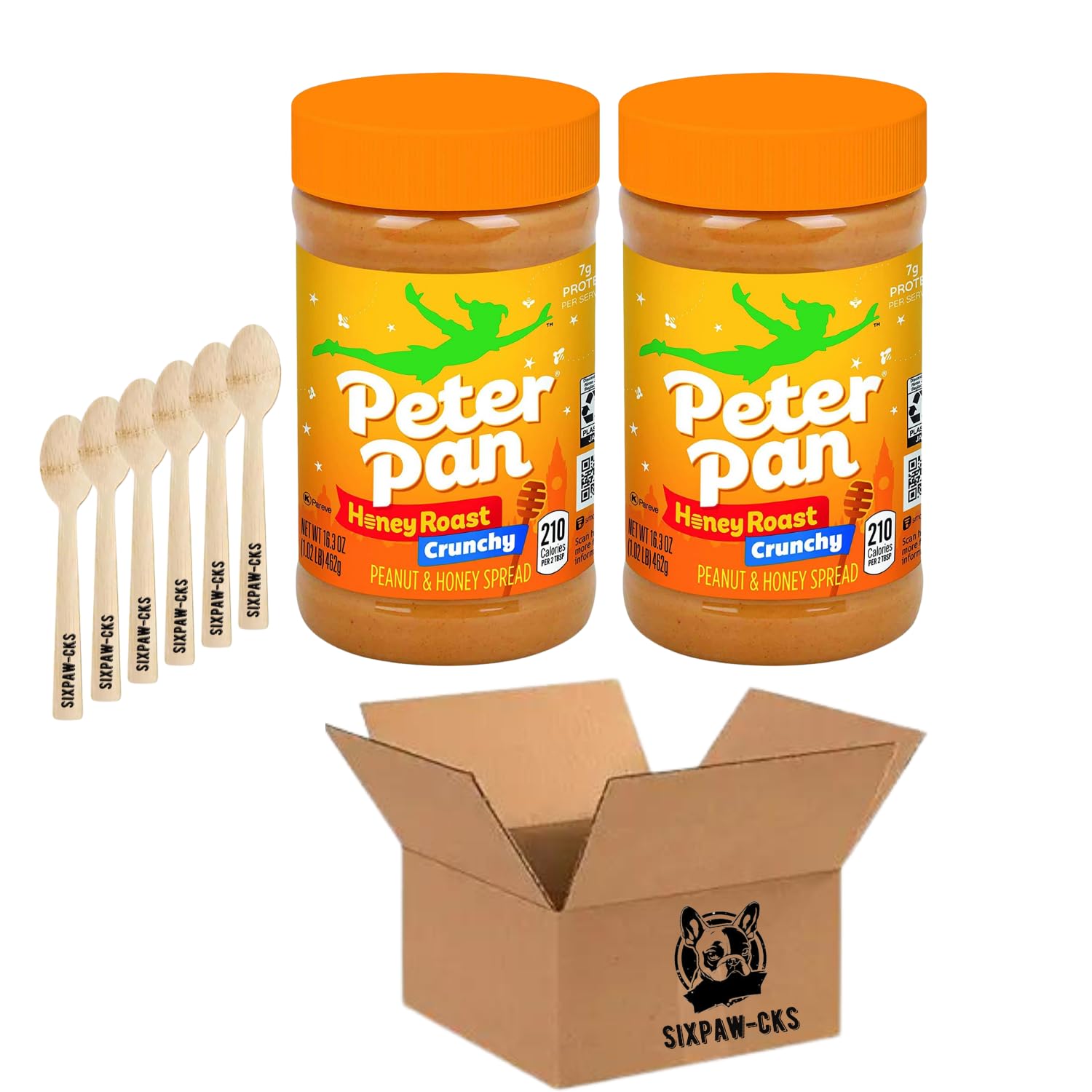 Peter Pan Crema de Maní Crujiente con Miel 16.3 OZ (Pack de 2) con 6 cucharas