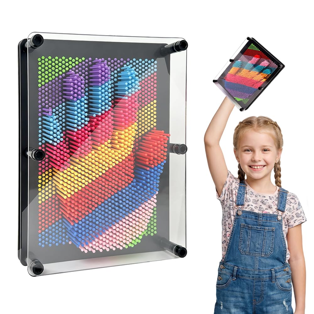 Hojalis 3D Pin Art Toy, Large Size 20x15cm Rainbow Pin Art Impression Toy, Rainbow Pin Art Board Toy, Fun Desk Sculpture Rainbow, Sensory Sculpture Toy for Children Adults, Stress Relief & Desk Decor